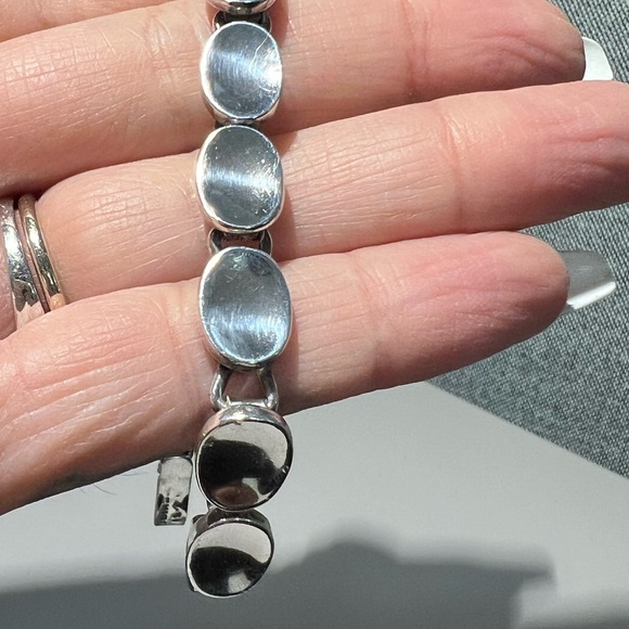 925 Vintage Mexico Sterling Silver Disk Link Bracelet - Picture 4 of 13